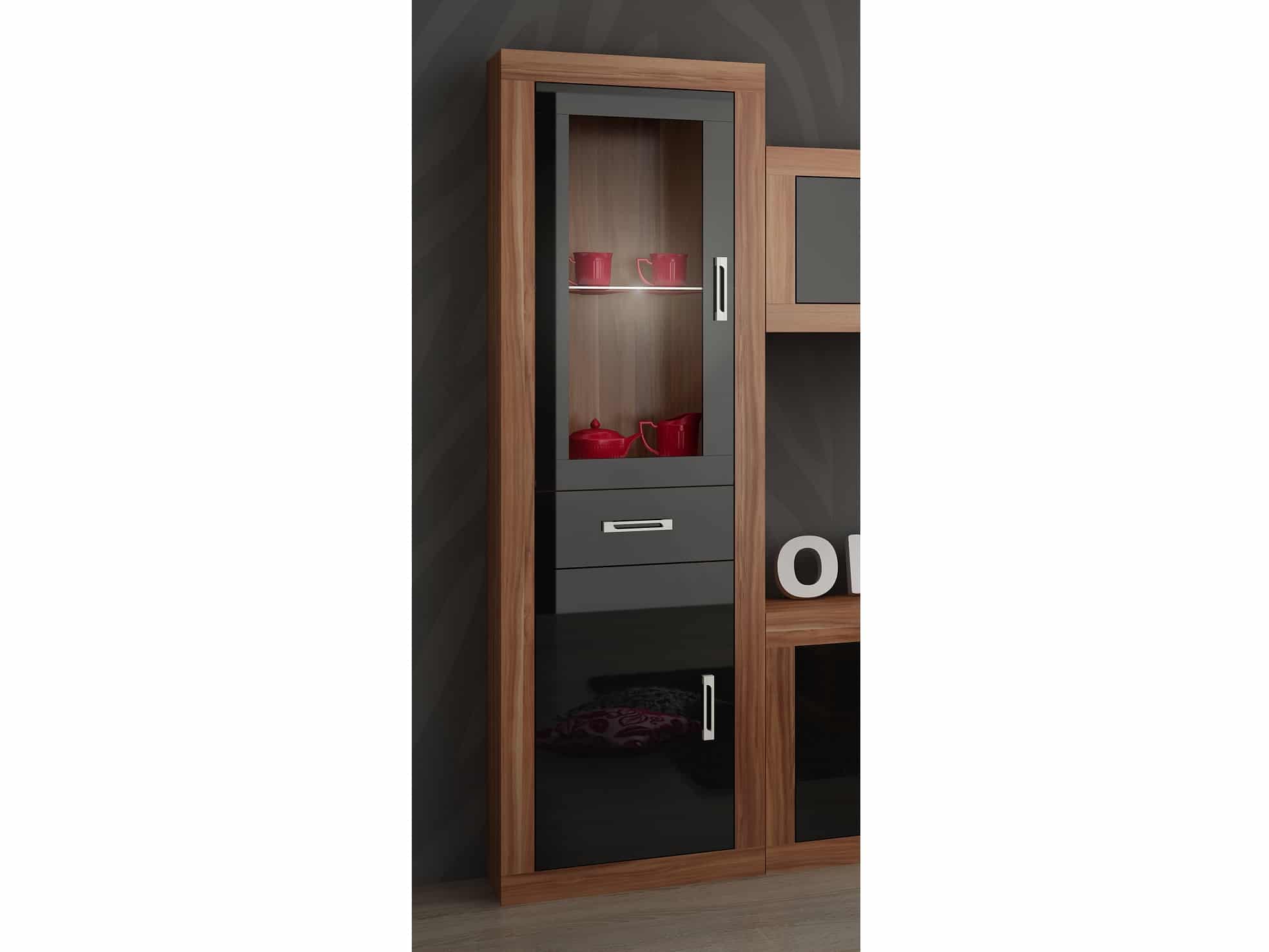 VERIN/14, regál 1DSW, švestka wallis/černý lesk