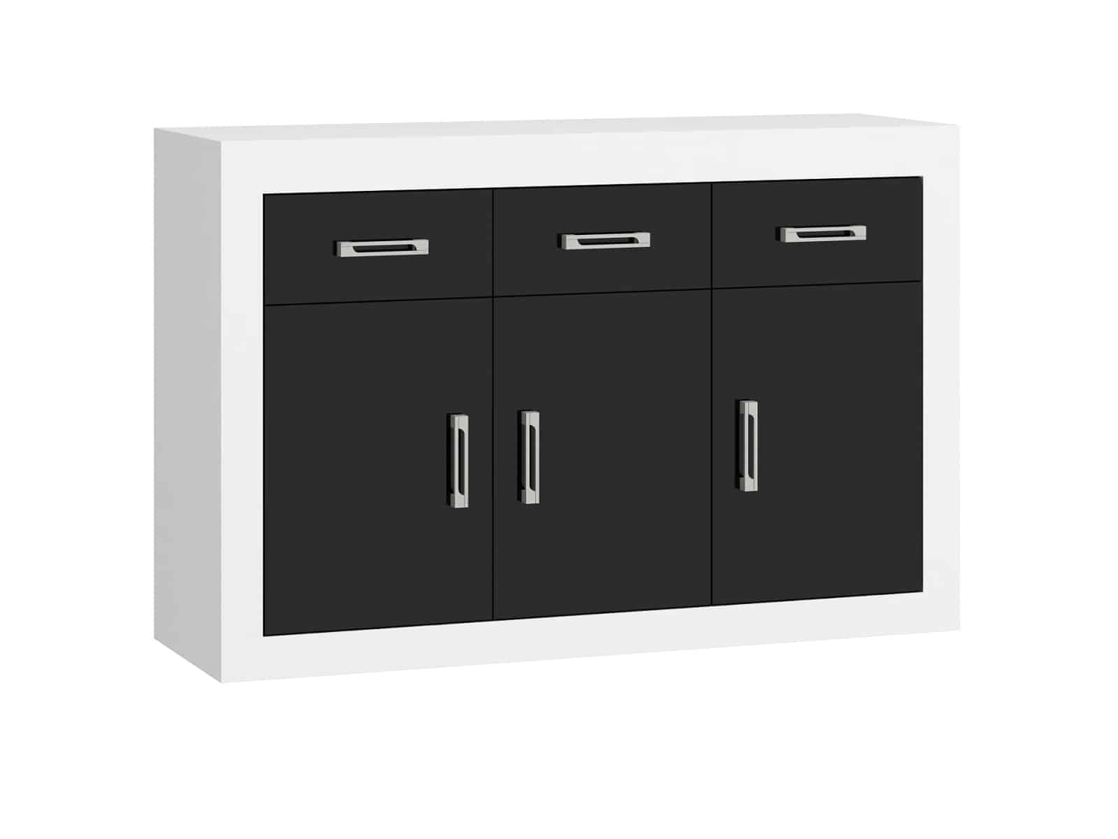 VERIN/10, komoda 3D3S, bílá/černý lesk