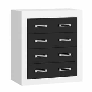 VERIN/11, komoda 4S, bílá/černý lesk