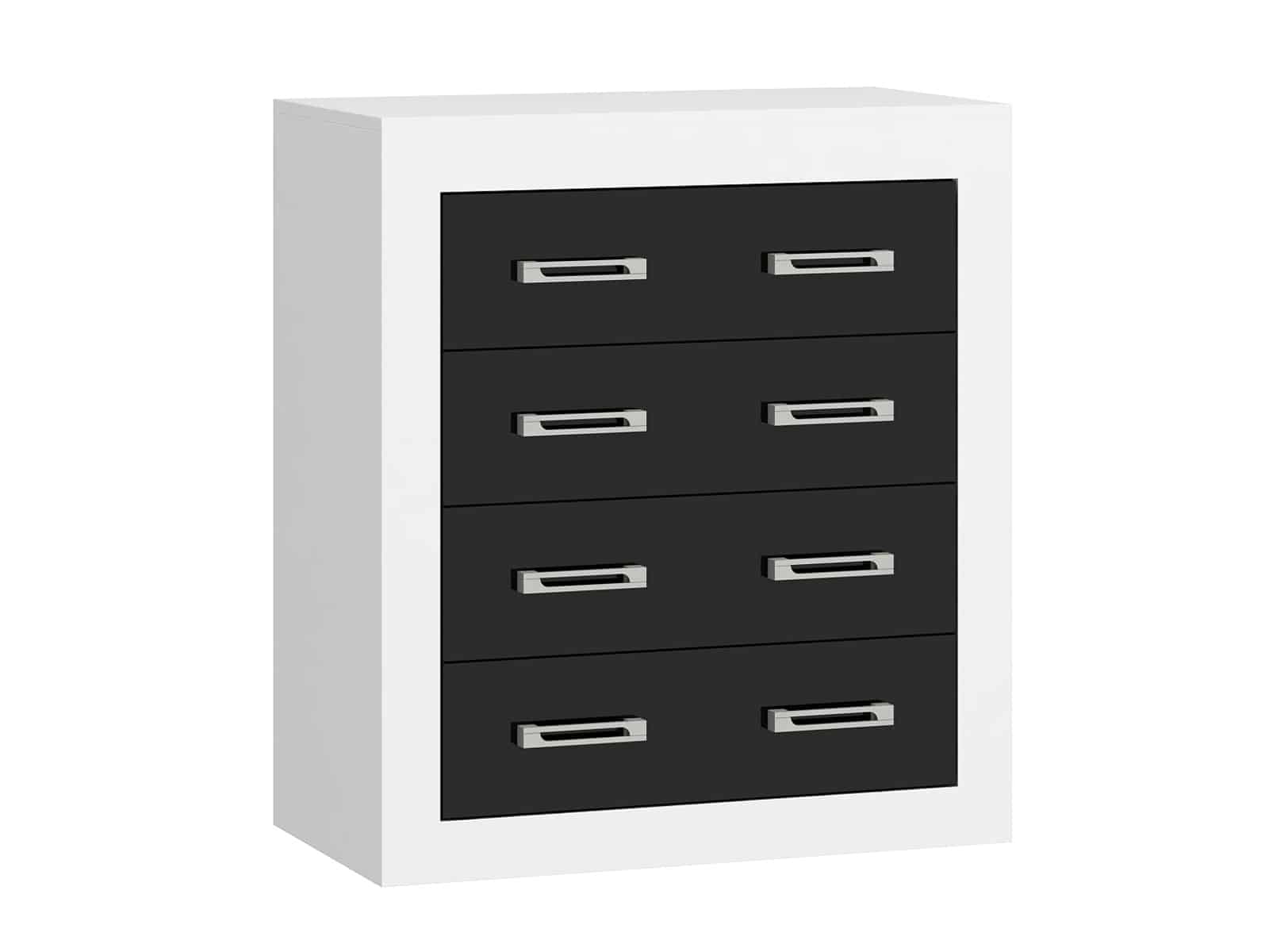 VERIN/11, komoda 4S, bílá/černý lesk