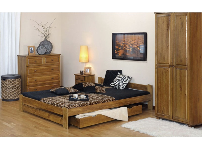 Postel NIWA 120x200 cm s roštem, masiv borovice/moření dub