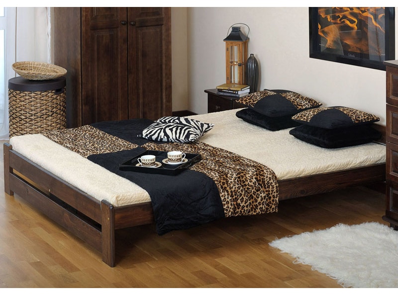 Postel NIWA 120x200 cm s roštem, masiv borovice/moření ořech