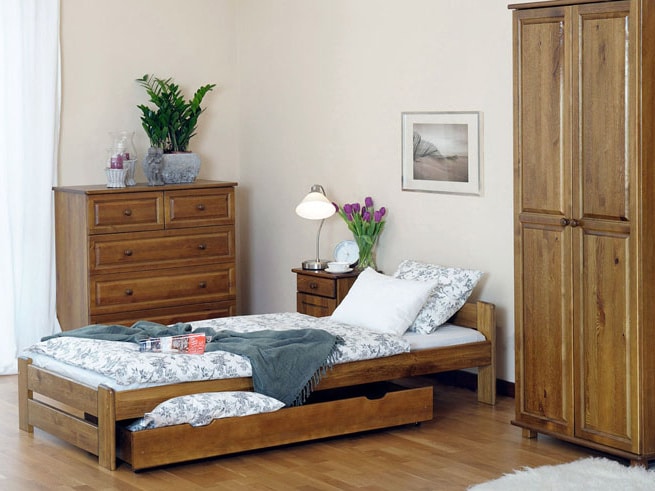 Postel NIWA 90x200 cm s roštem, masiv borovice/moření dub