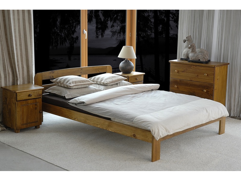 Postel SARA 160x200 cm s roštem, masiv borovice/moření dub