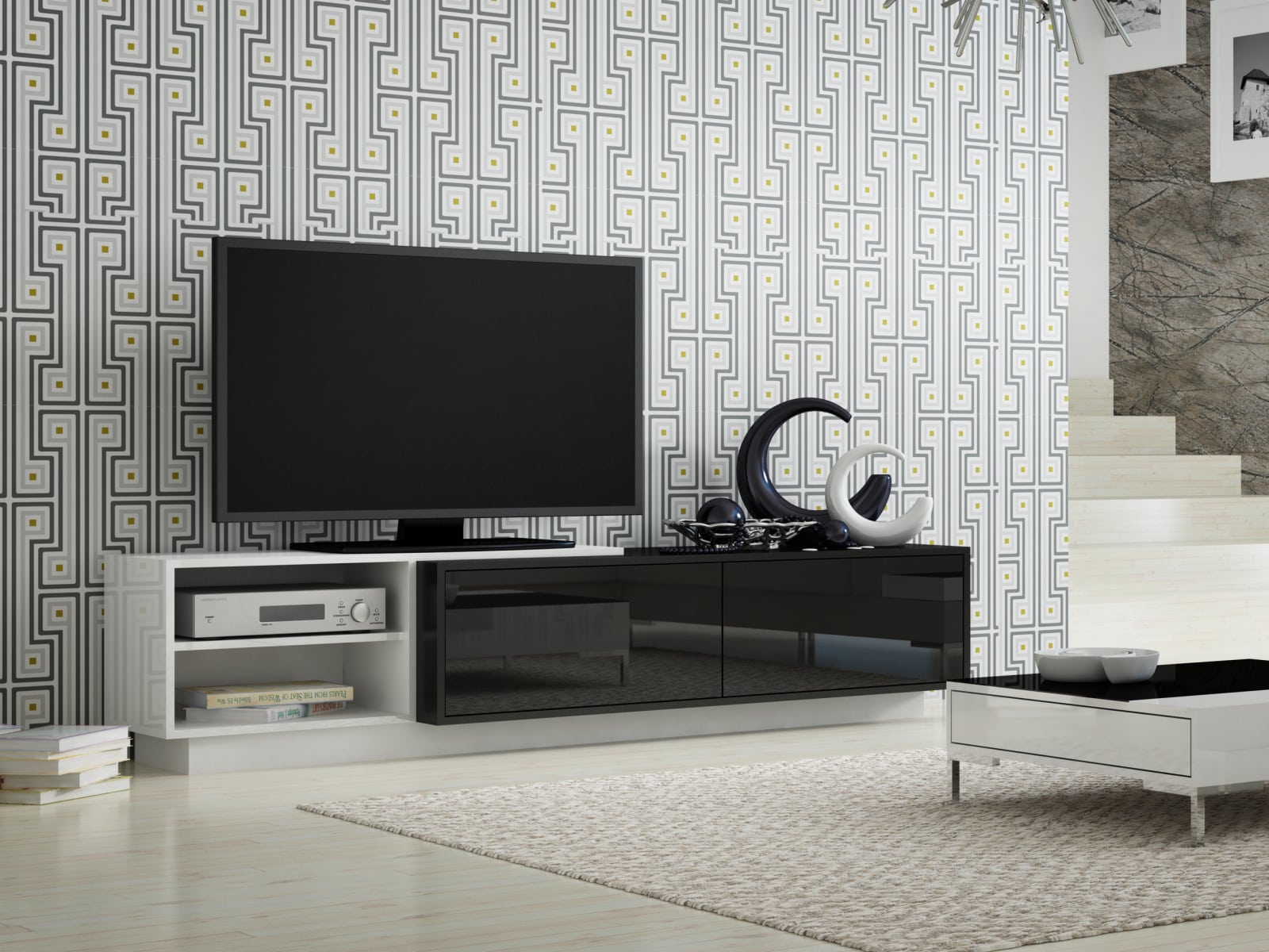 Televizní stolek RTV SIGMA 2A, bílá/černá