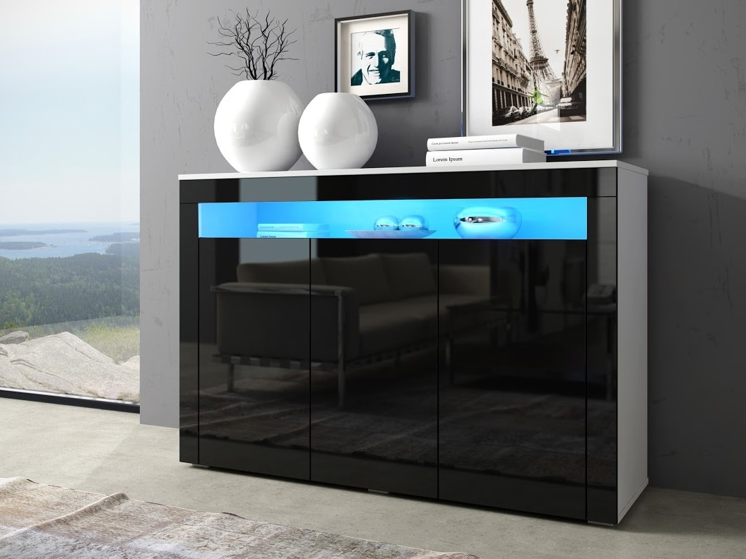 Komoda SOFIA, bílá/černý lesk