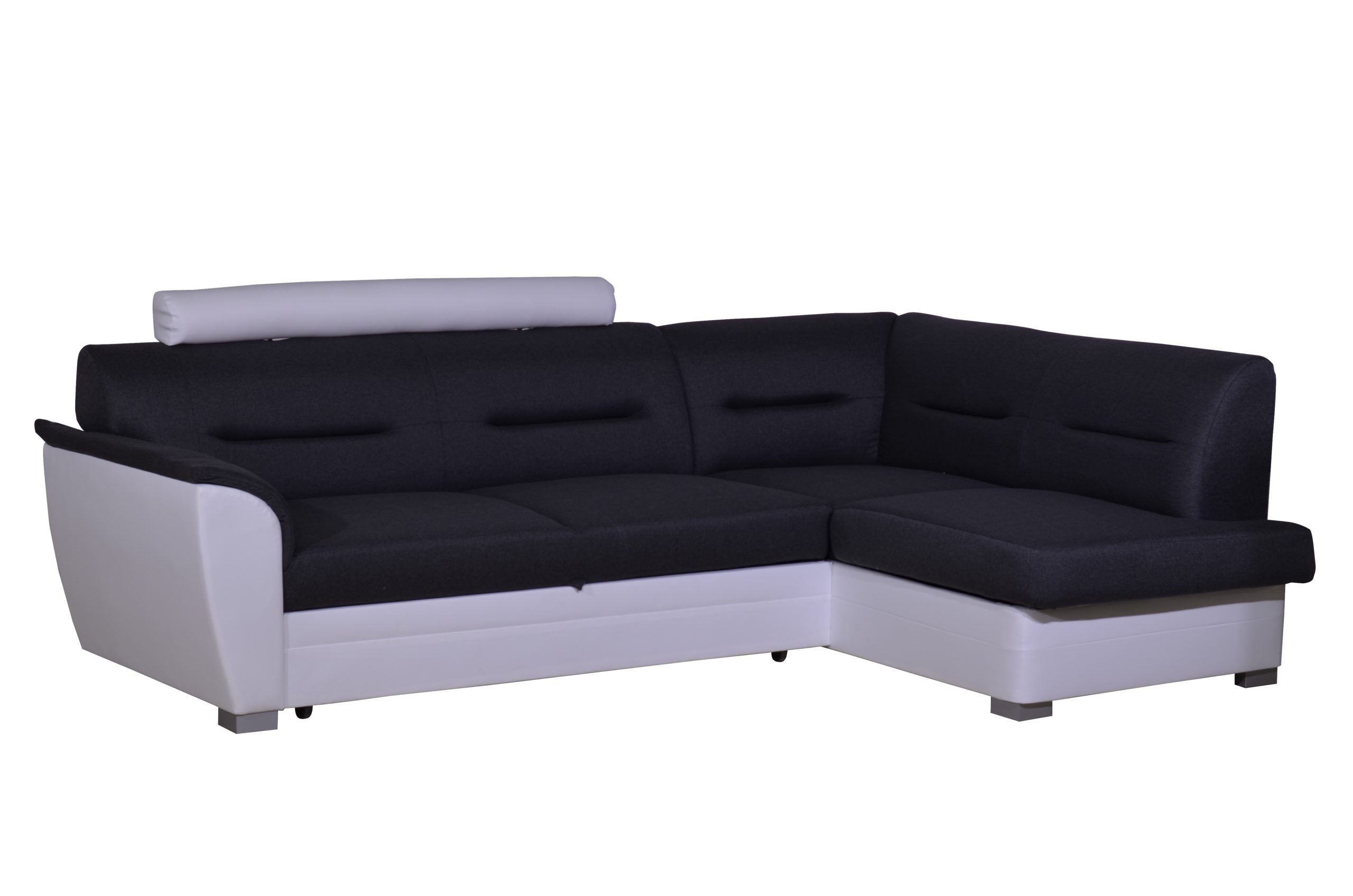 Rohová sedačka TOLEDO se záhlavníkem, pravá, látka šedá/bílá ekokůže