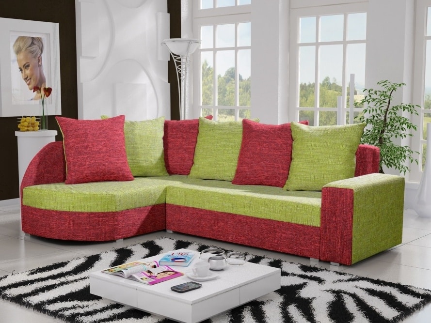 Rohová sedačka LIZBONA 5 levá, zelená/červená