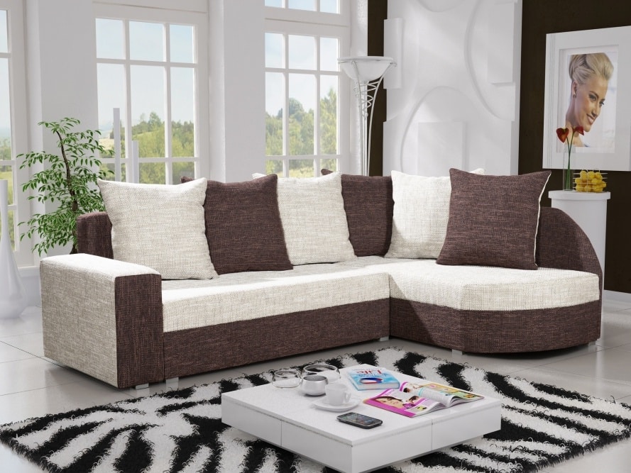 Rohová sedačka LIZBONA 1 pravá, krémová/hnědá