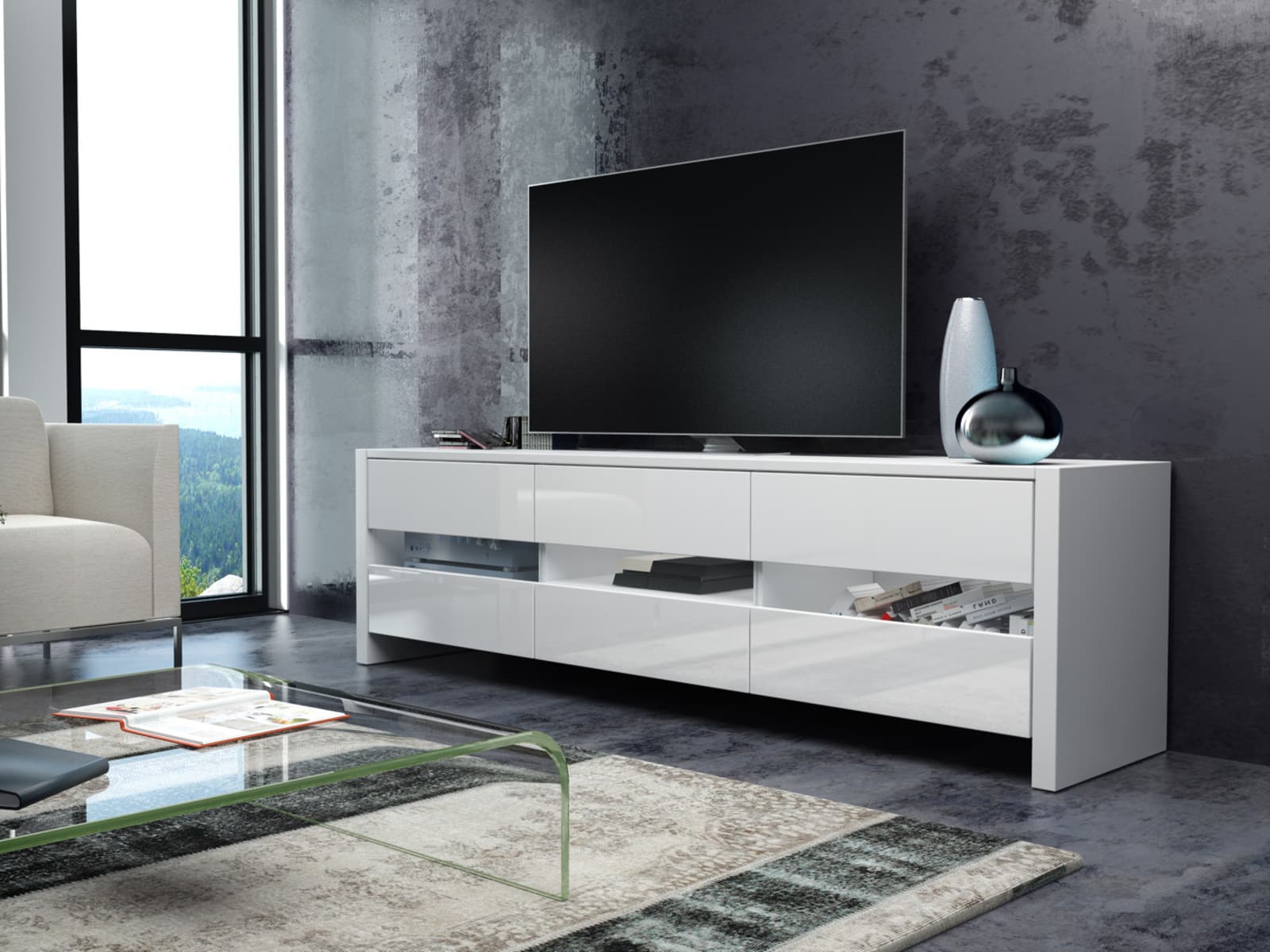 FOX televizní stolek, bílá/bílý lesk