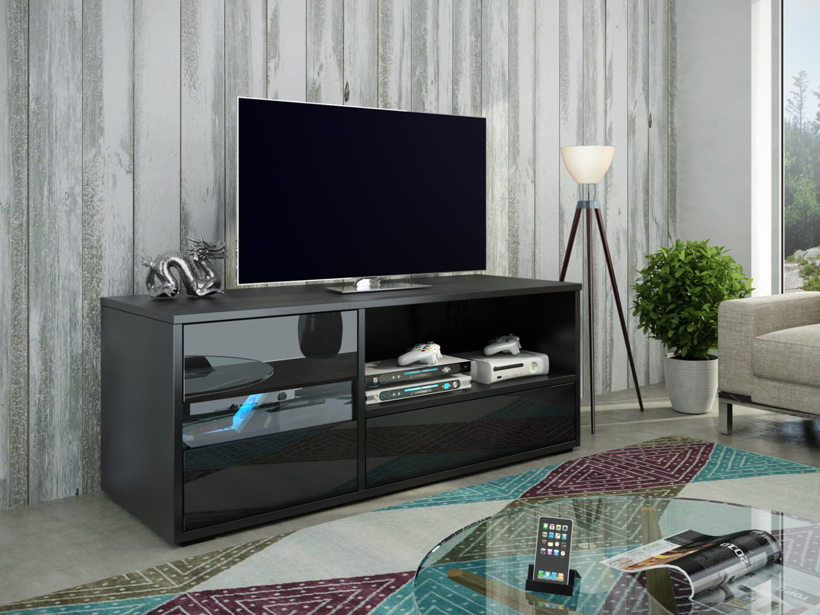 GLOBAL 1 televizní stolek, černá/černý lesk