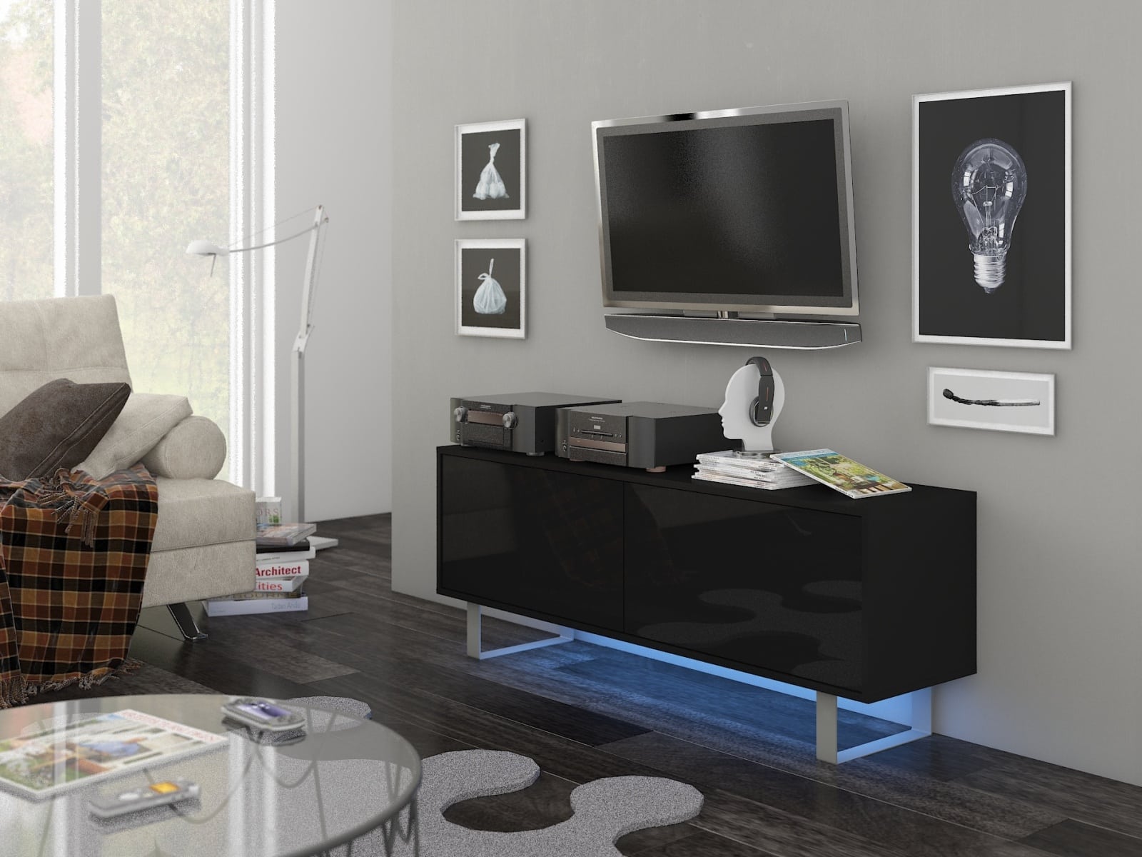 KING 1 TV stolek, černá/černý lesk