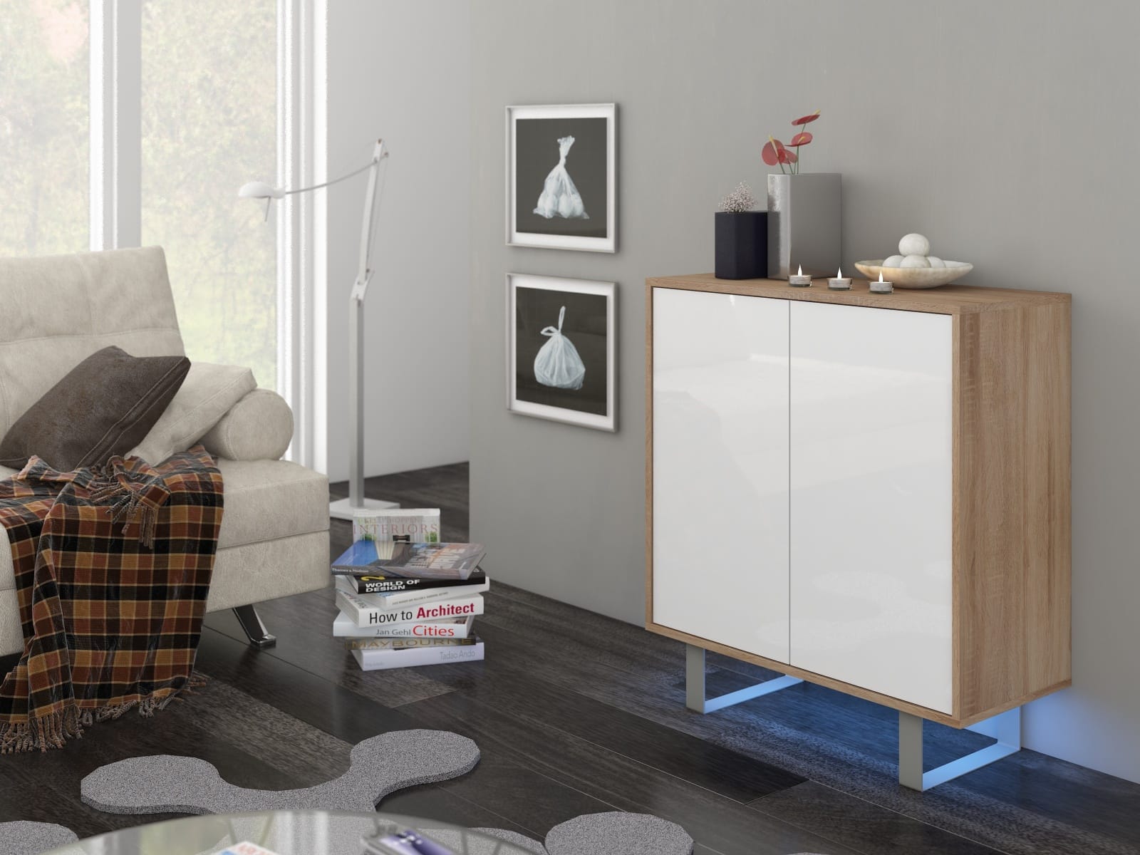 KING 3 komoda, dub sonoma/bílý lesk