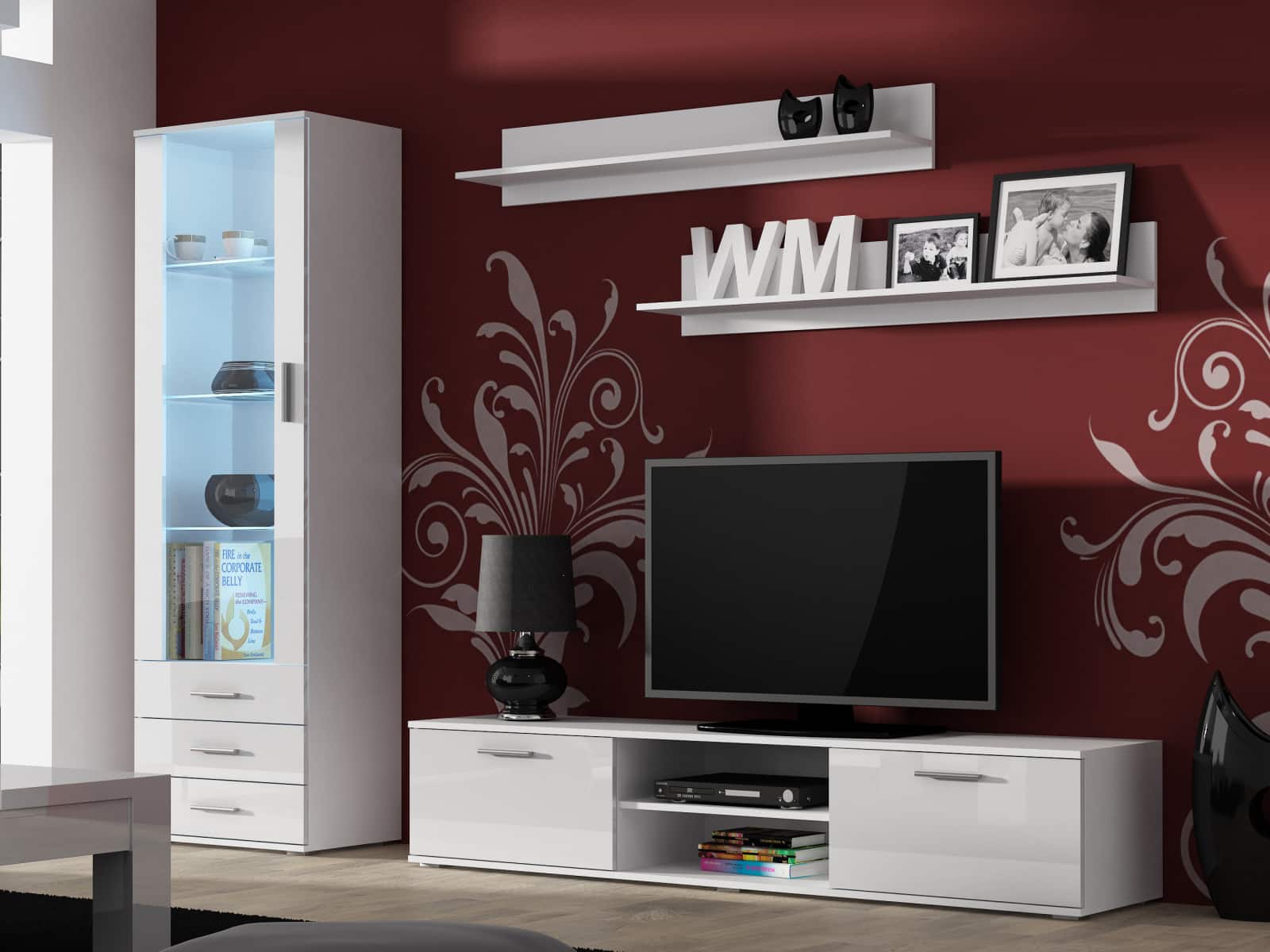 SOHO, obývací pokoj - sestava 1, bílý mat/bílý lesk