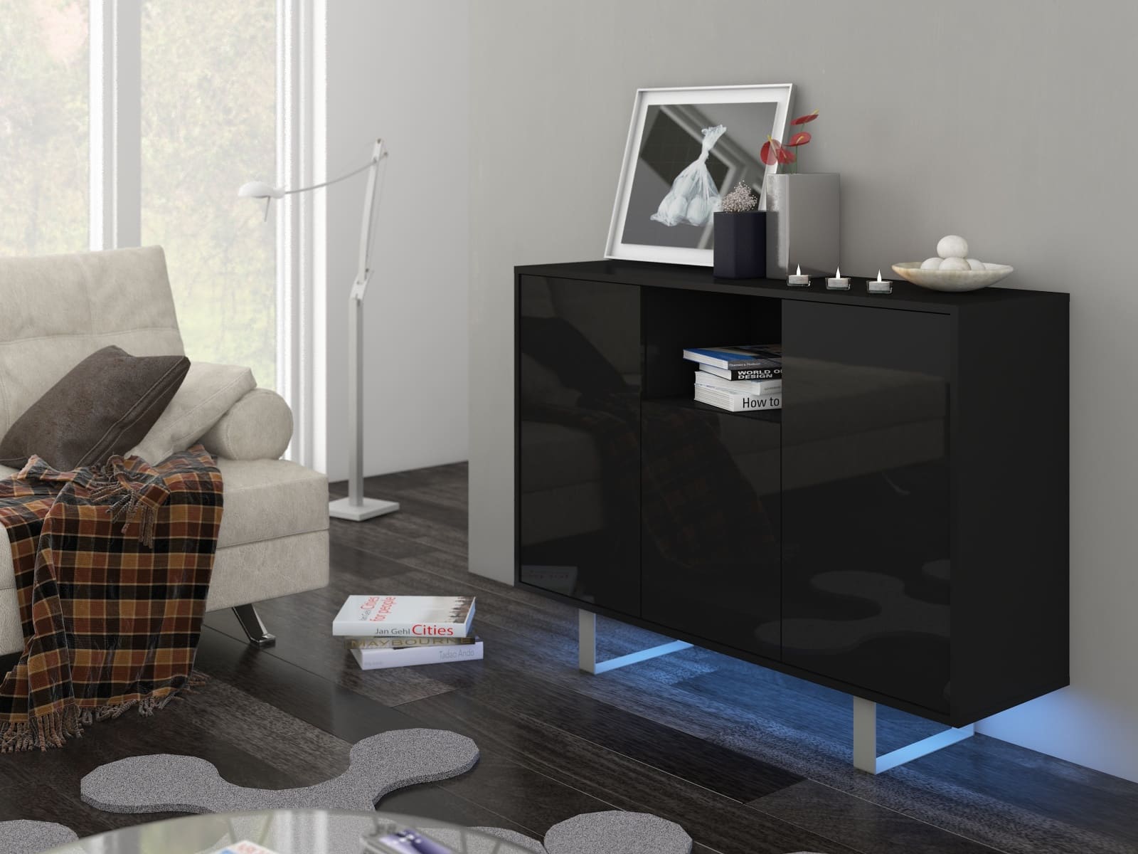 KING 4 komoda, černá/černý lesk