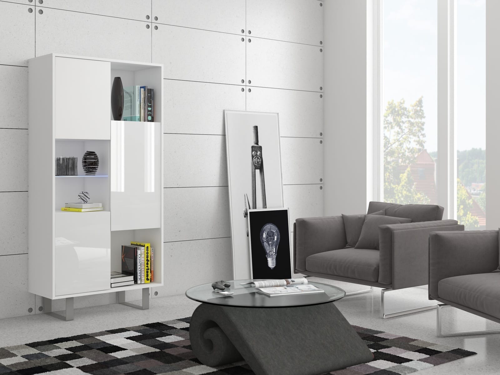 KING 6 vitrína, bílá/bílý lesk