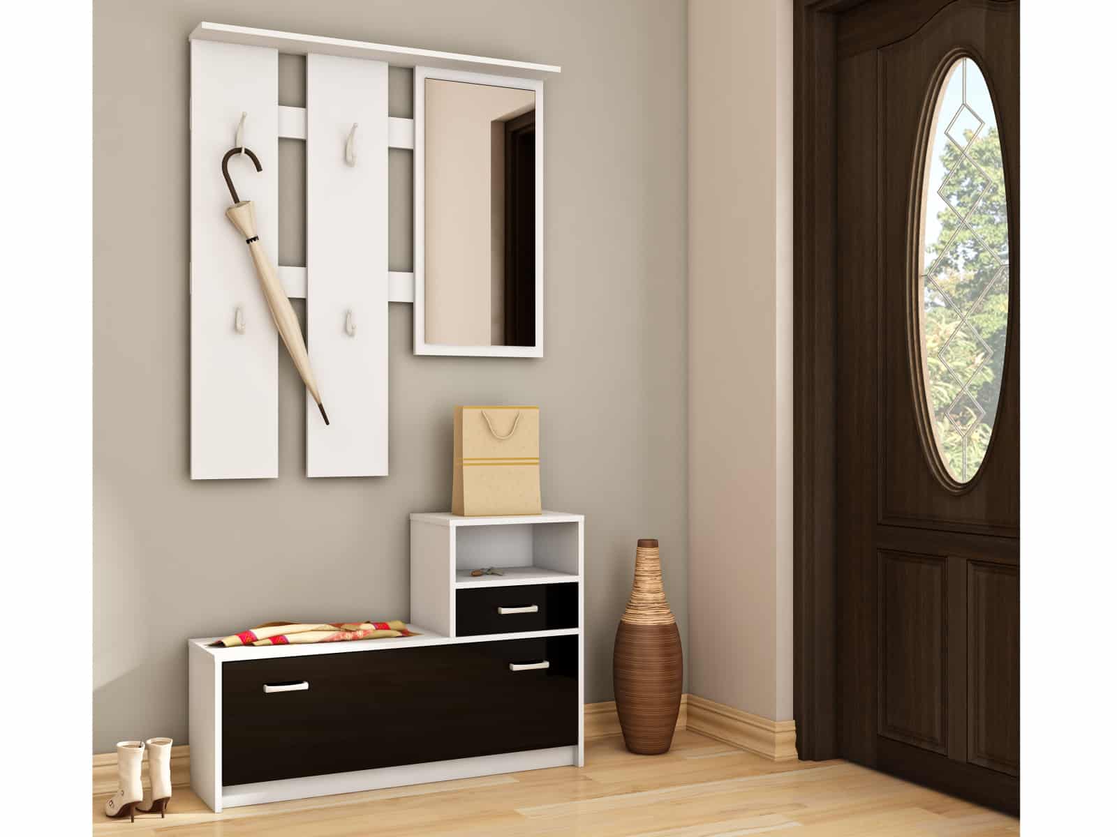 Předsíňová stěna LUNA, barva: bílá/černý lesk