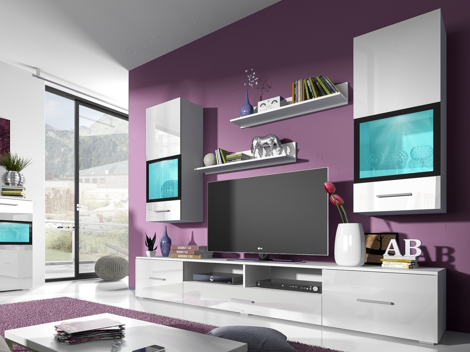 SARAH obývací stěna TYP 09, bílá/bílý lesk