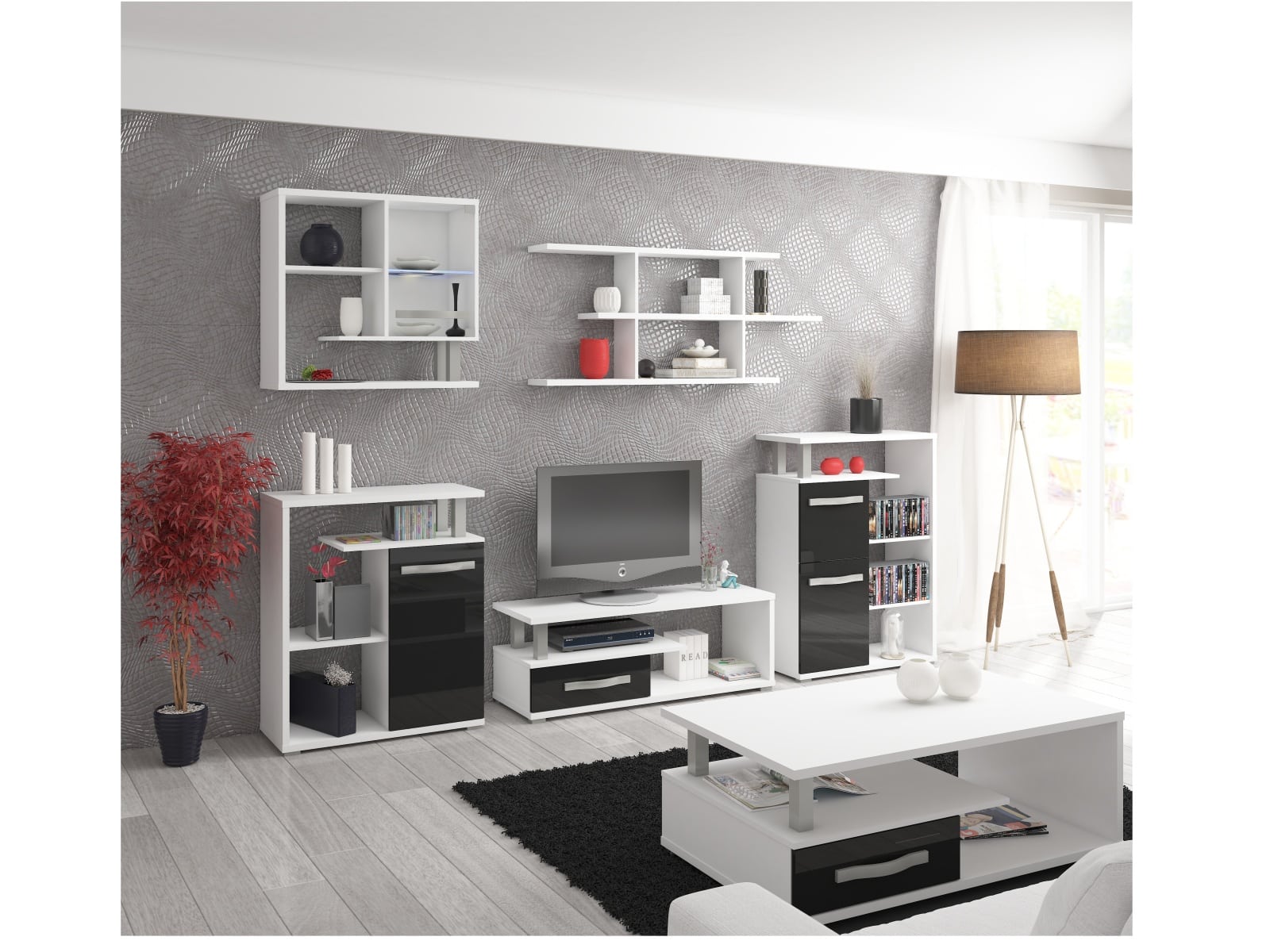 Obývací pokoj ANGEL 1, bílá/černý lesk