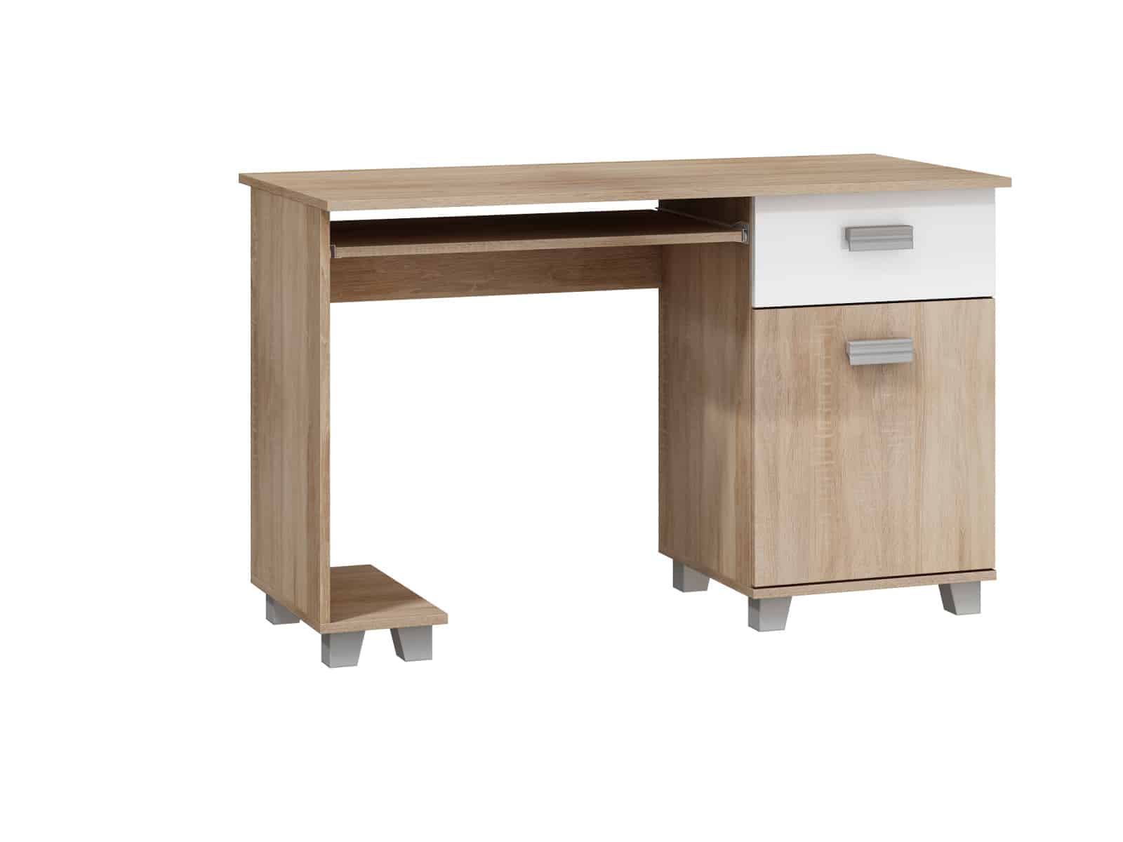 PC stůl se zásuvkou a skříňkou SOLO, SOL-01, dub sonoma/bílý lesk