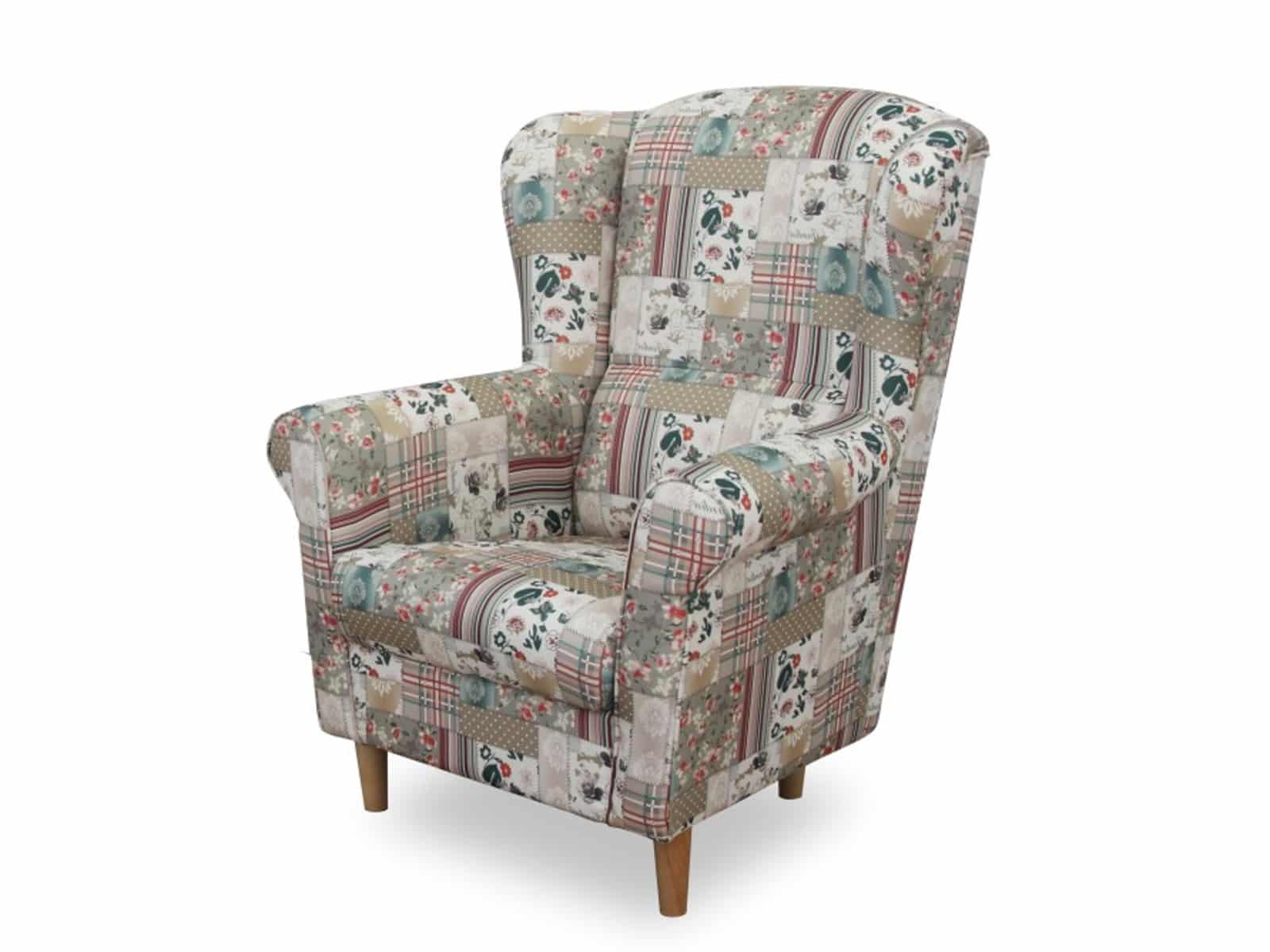 Křeslo ušák CHARLOT, vzor patchwork Viorica 1