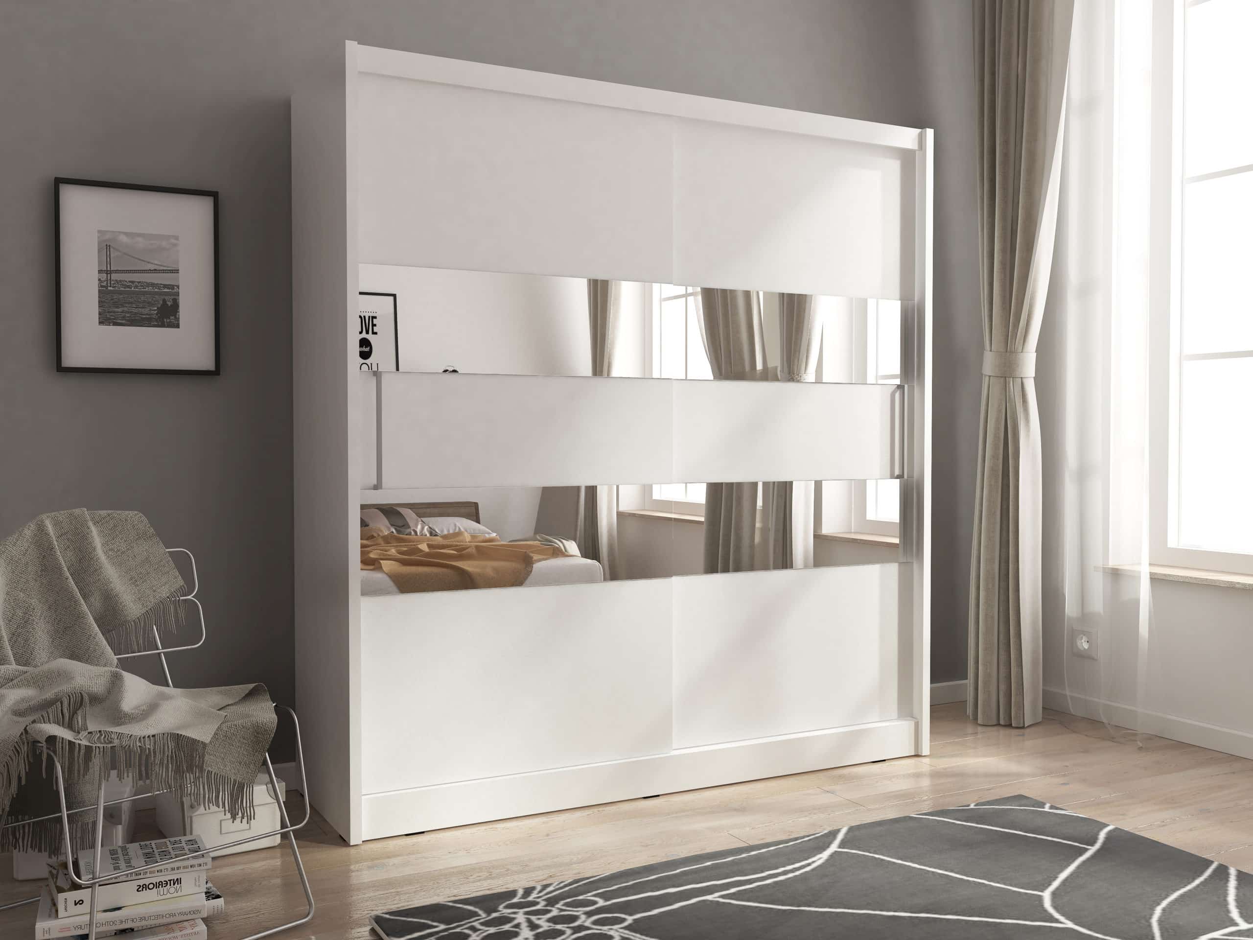 Skříň MAJA II se zrcadlovými pruhy 180 cm, bílá