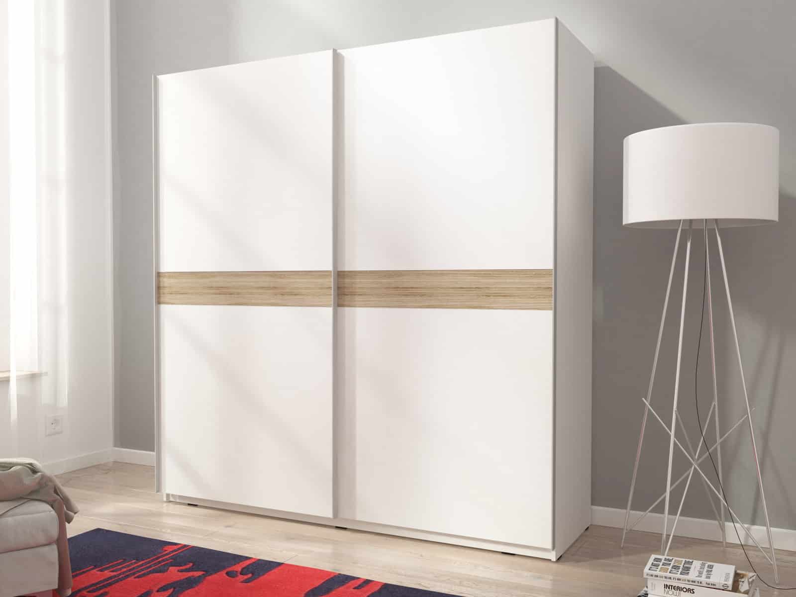 Skříň MIKA VI 200 cm, bílá/dub sonoma