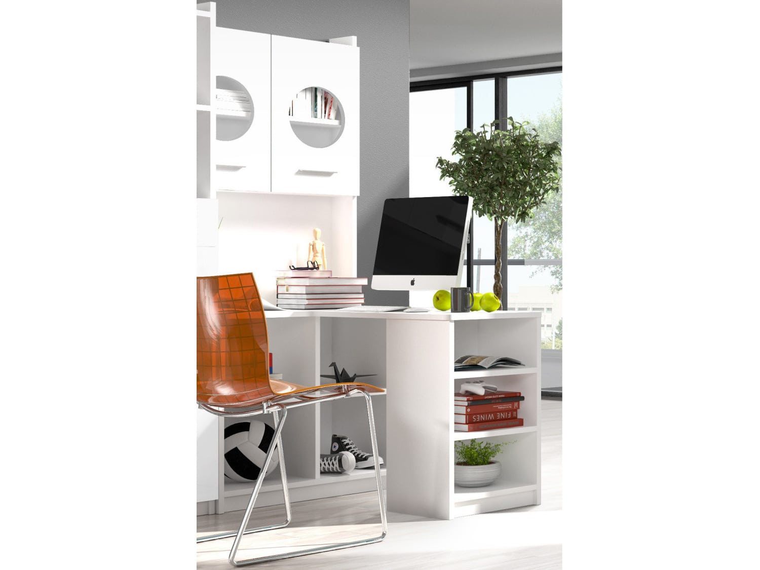 Regál s psacím stolem rohový RAJ 1, bílá