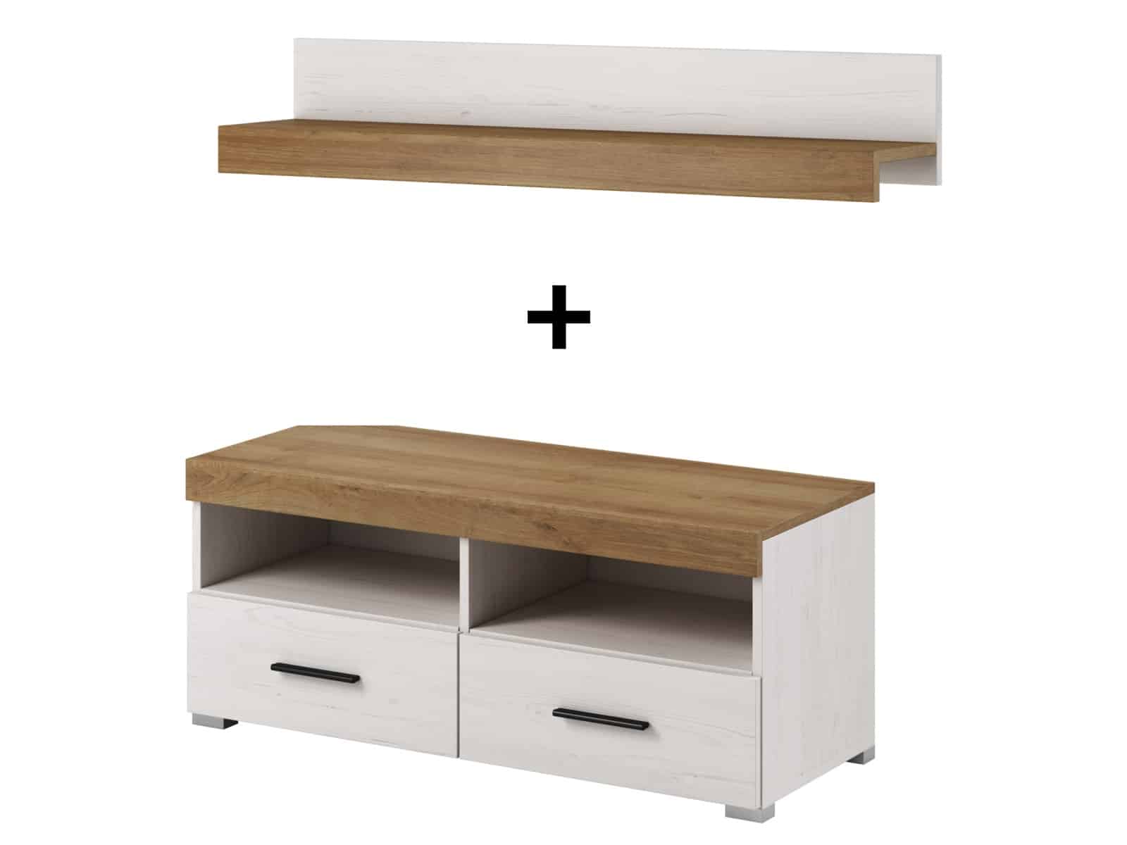 Set FALCO TV stolek FRTV100 + police P100, borovice andersen/dub riviera