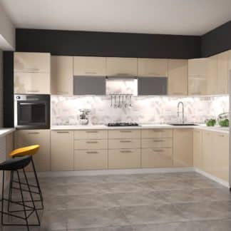 Rohová kuchyně VENTO 380x260 cm, dvířka: béžový lesk