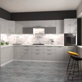 Rohová kuchyně VENTO 260x380 cm, dvířka: šedý lesk