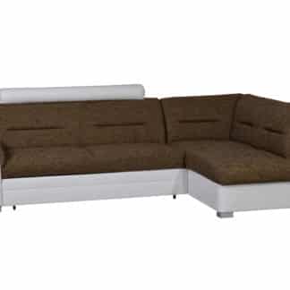 Rohová sedačka TOLEDO se záhlavníkem, pravá, látka hnědá/bílá ekokůže