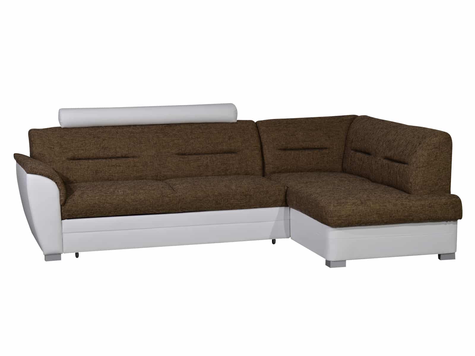 Rohová sedačka TOLEDO se záhlavníkem, pravá, látka hnědá/bílá ekokůže