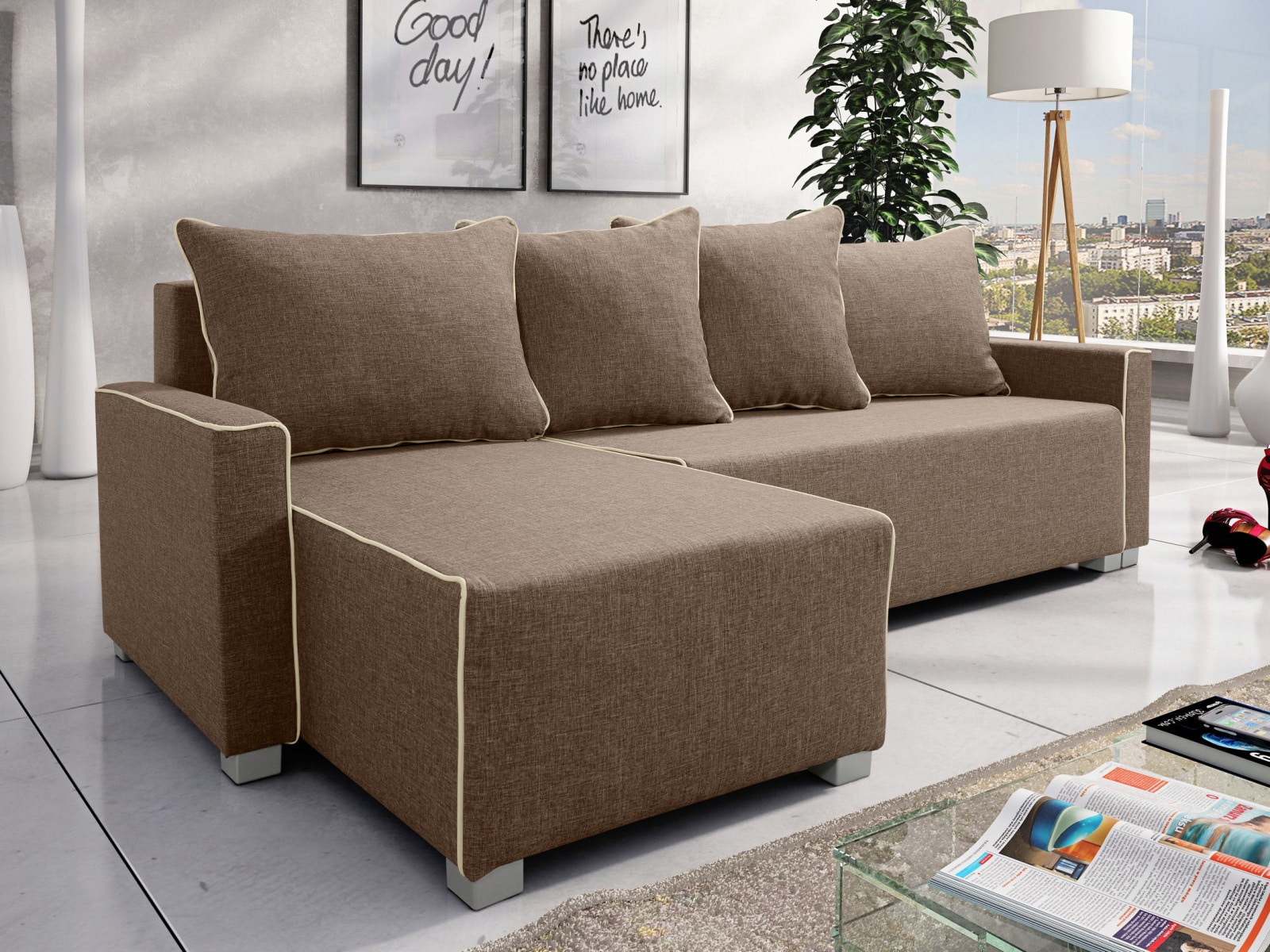 Rohová sedačka BORA 2, hnědá látka