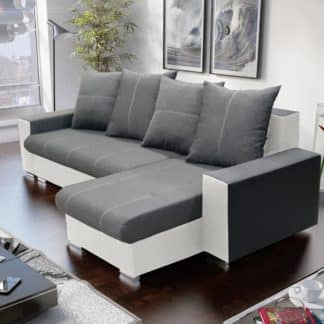 Rohová sedačka GORDI 2,  šedá látka/bílá ekokůže