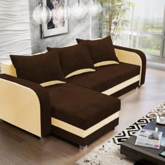 Rohová sedačka LUTON 2, hnědý manšestr/krémová ekokůže