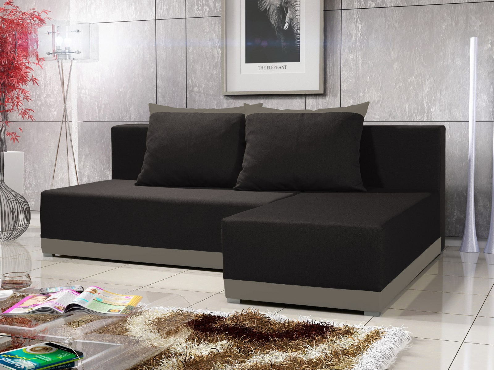 Rohová sedačka BRAGA 3, černá látka/šedá látka