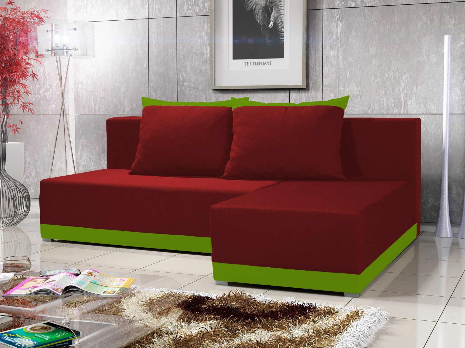 Rohová sedačka BRAGA 4, červená látka/zelená látka