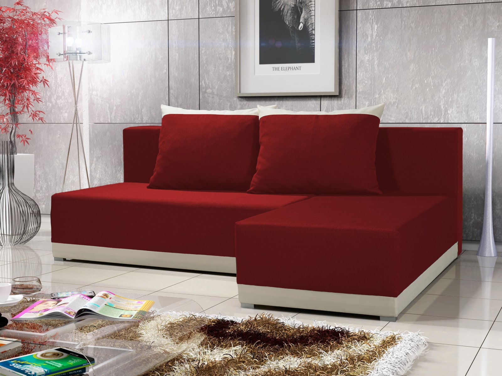 Rohová sedačka BRAGA 5, červená látka/krémová látka