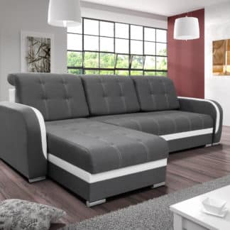 Rohová sedačka DAF, šedá látka/bílá ekokůže