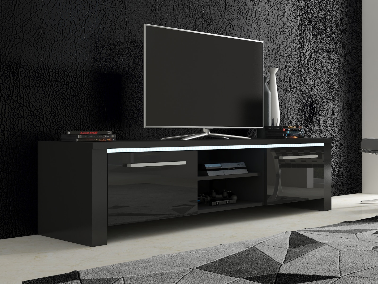 TV stolek HELIX 2, černá/černý lesk