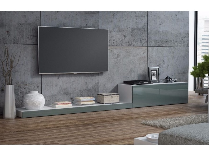 LIFE, televizní stolek RTV, bílá/šedý lesk