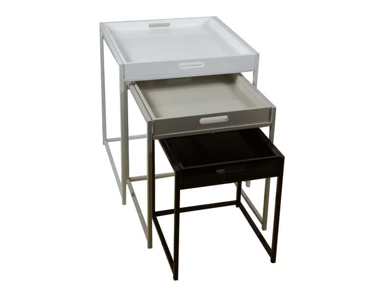 BARTON set 3 stolků, bílá/šedá/černá