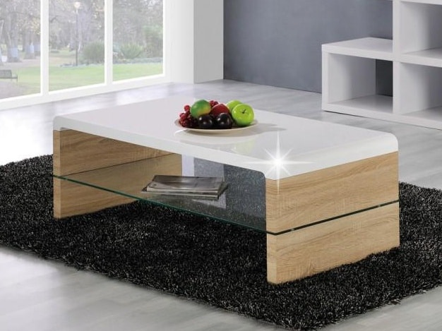 KONTEX 2 konferenční stolek, bílý lesk/dub sonoma