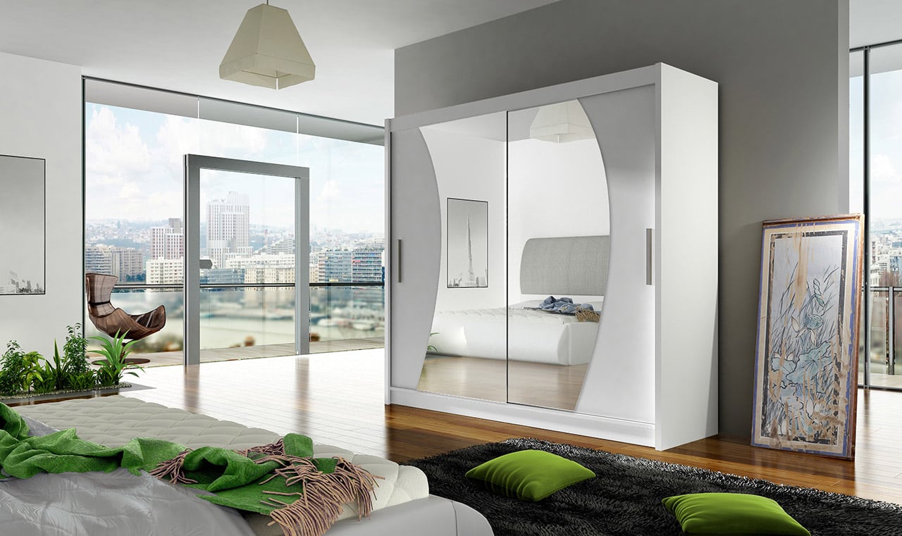 Šatní skříň BEGA IX, bílý mat/zrcadlo