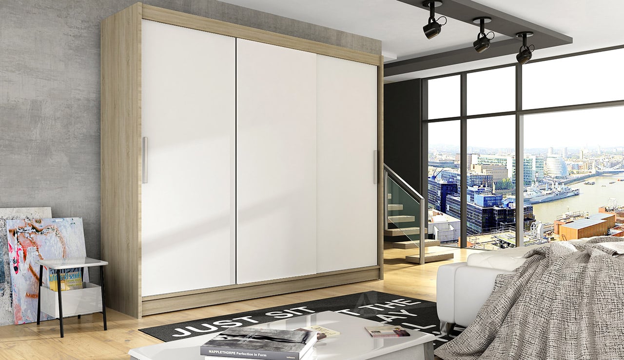 Šatní skříň ASTON II, dub sonoma/bílý mat