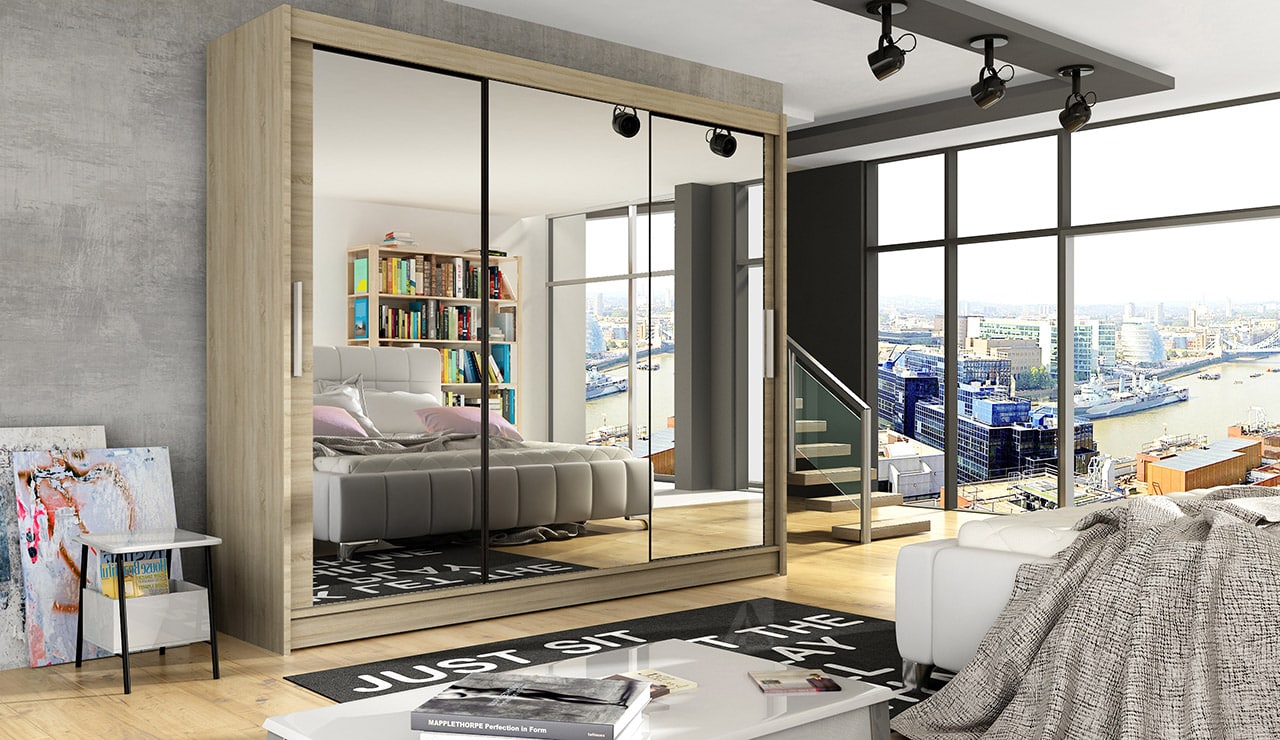 Šatní skříň ASTON III, dub sonoma/zrcadlo