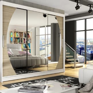 Šatní skříň ASTON V, bílý mat/dub sonoma/zrcadlo