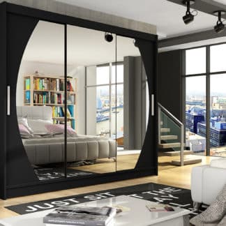 Šatní skříň ASTON V, černý mat/zrcadlo