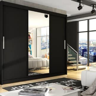 Šatní skříň ASTON I, černý mat/zrcadlo